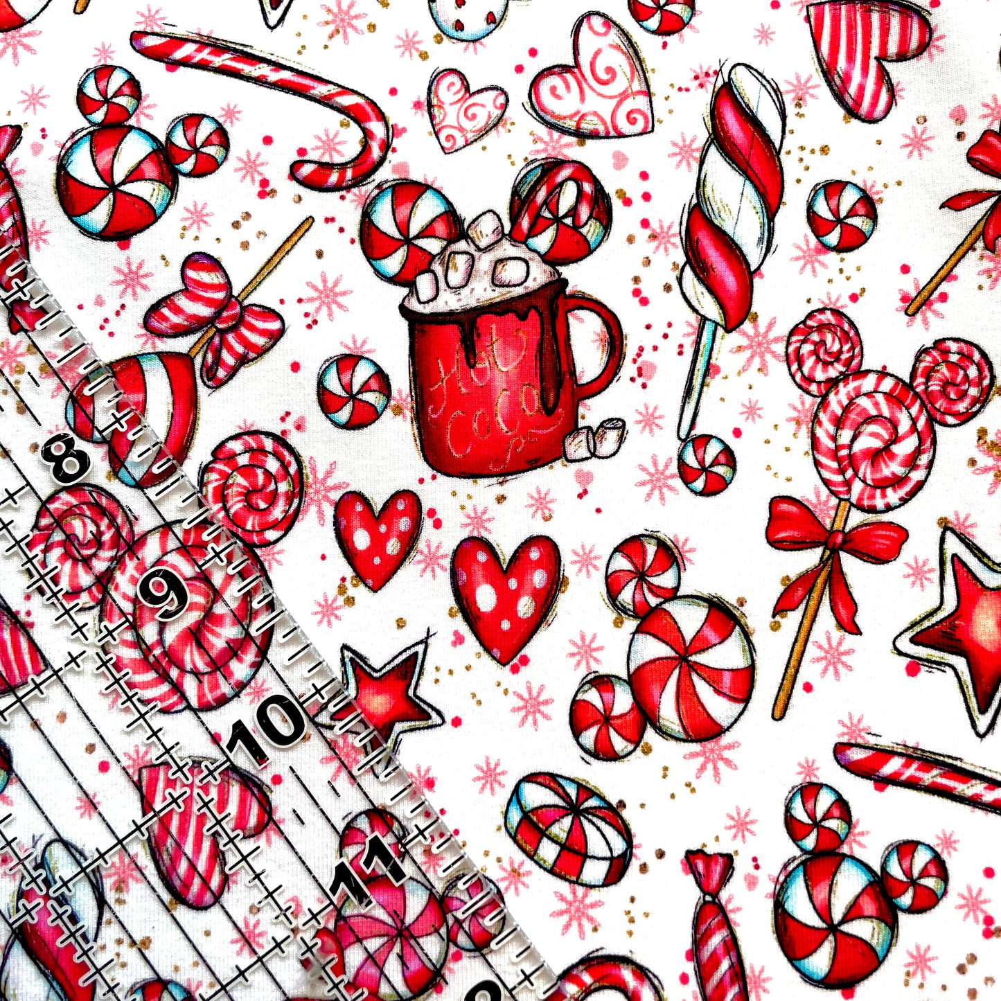 9x14 Tumbler Cut, Custom Fabric, CottonSpandex, High Quality, Mask Cut, Tumbler Fabric, Christmas, Xmas, Peppermint Mouse, Elements, Small Scale