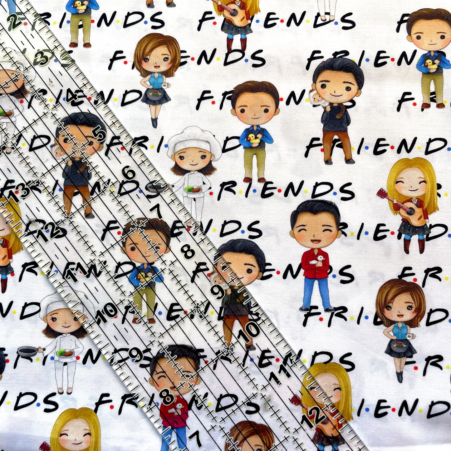 9x14 Tumbler Cut, Custom Fabric, CW Cotton Woven, High Quality, Mask Cut, Tumbler Fabric, TV, Series, Comedy, 90s, Friends, White, Rows