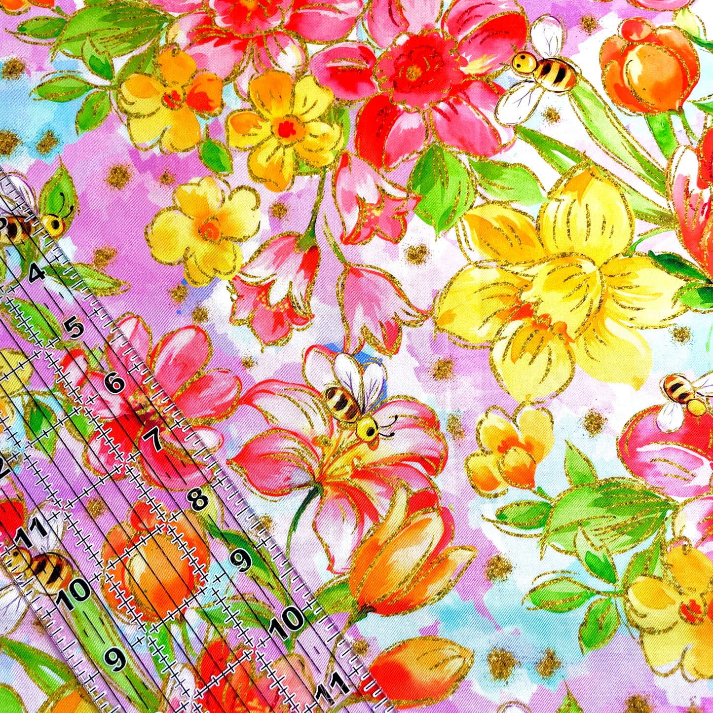 9x14 Tumbler Cut, Custom Fabric, CW Cotton Woven, High Quality, Mask Cut, Tumbler Fabric, Spring Floral Honey Bees