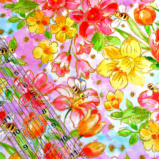 9x14 Tumbler Cut, Custom Fabric, CW Cotton Woven, High Quality, Mask Cut, Tumbler Fabric, Spring Floral Honey Bees