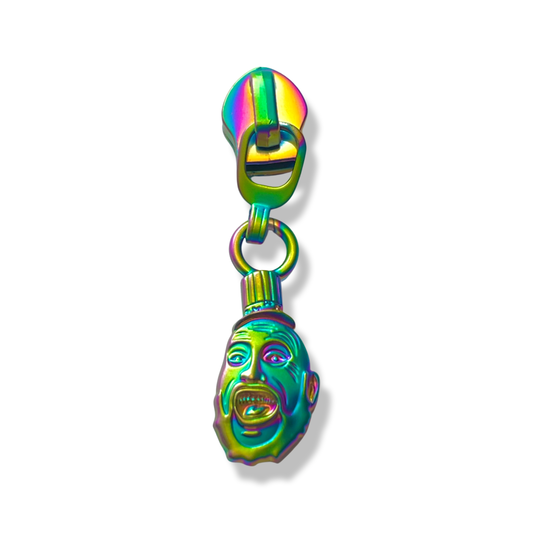 Zipper Pull, Clown Head, Matte Rainbow