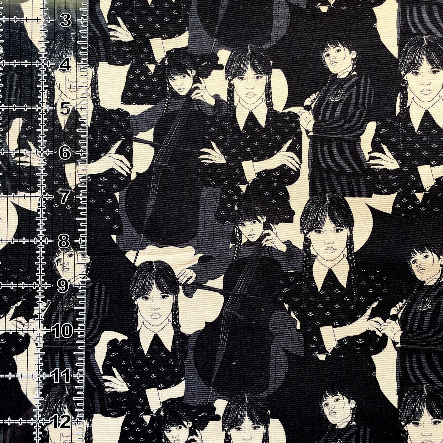 9x14 Tumbler Cut, Custom CW Cotton Woven, High Quality, Mask Cut, Tumbler Fabric, Wednesday, Black and Cream