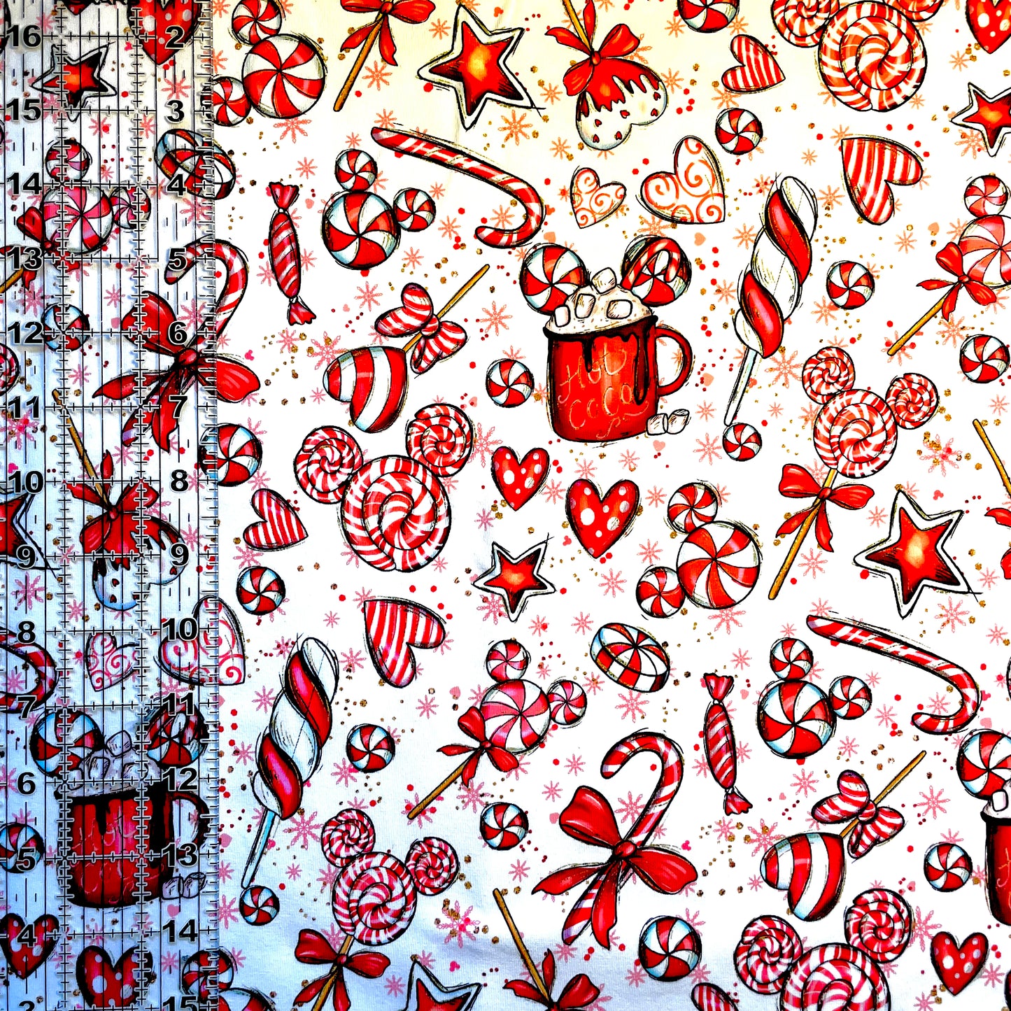 9x14 Tumbler Cut, Custom Fabric, CottonSpandex, High Quality, Mask Cut, Tumbler Fabric, Christmas, Xmas, Peppermint Mouse, Elements, REG Scale