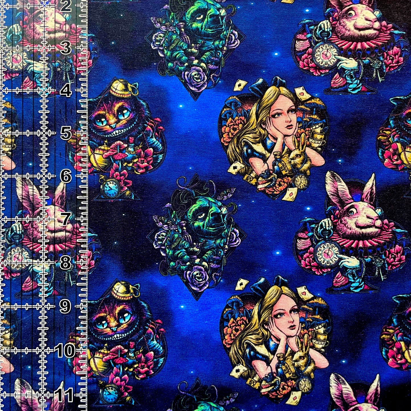 9x14 Tumbler Cut, Custom Fabric, CottonSpandex, High Quality, Mask Cut, Tumbler Cut, Alice, Cheshire Cat, Kimmy, Wonderland Mashup