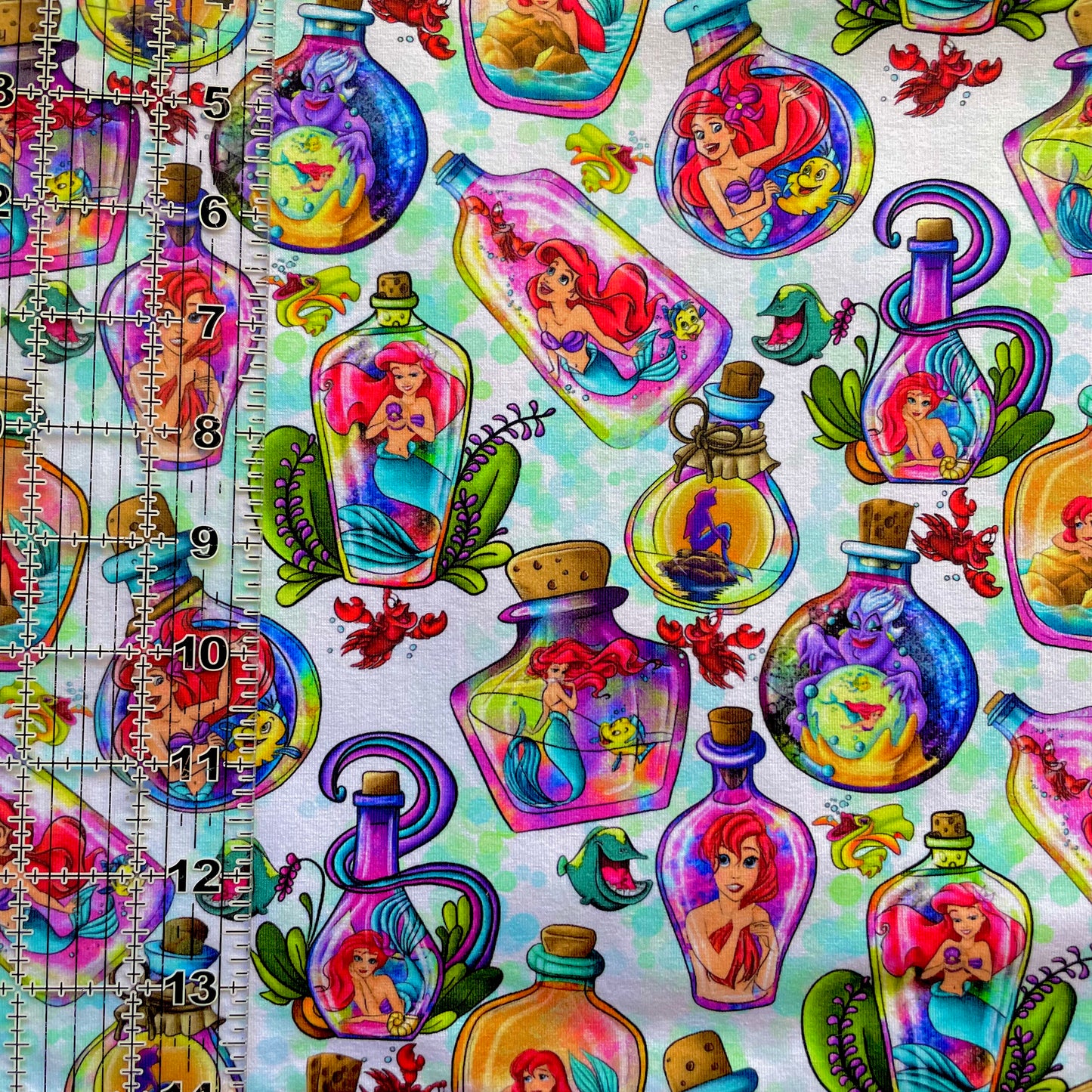 9x14 Tumbler Cut, Custom Fabric, CottonSpandex, High Quality, Mask Cut, Tumbler Fabric, Mermaid in a Bottle, Light