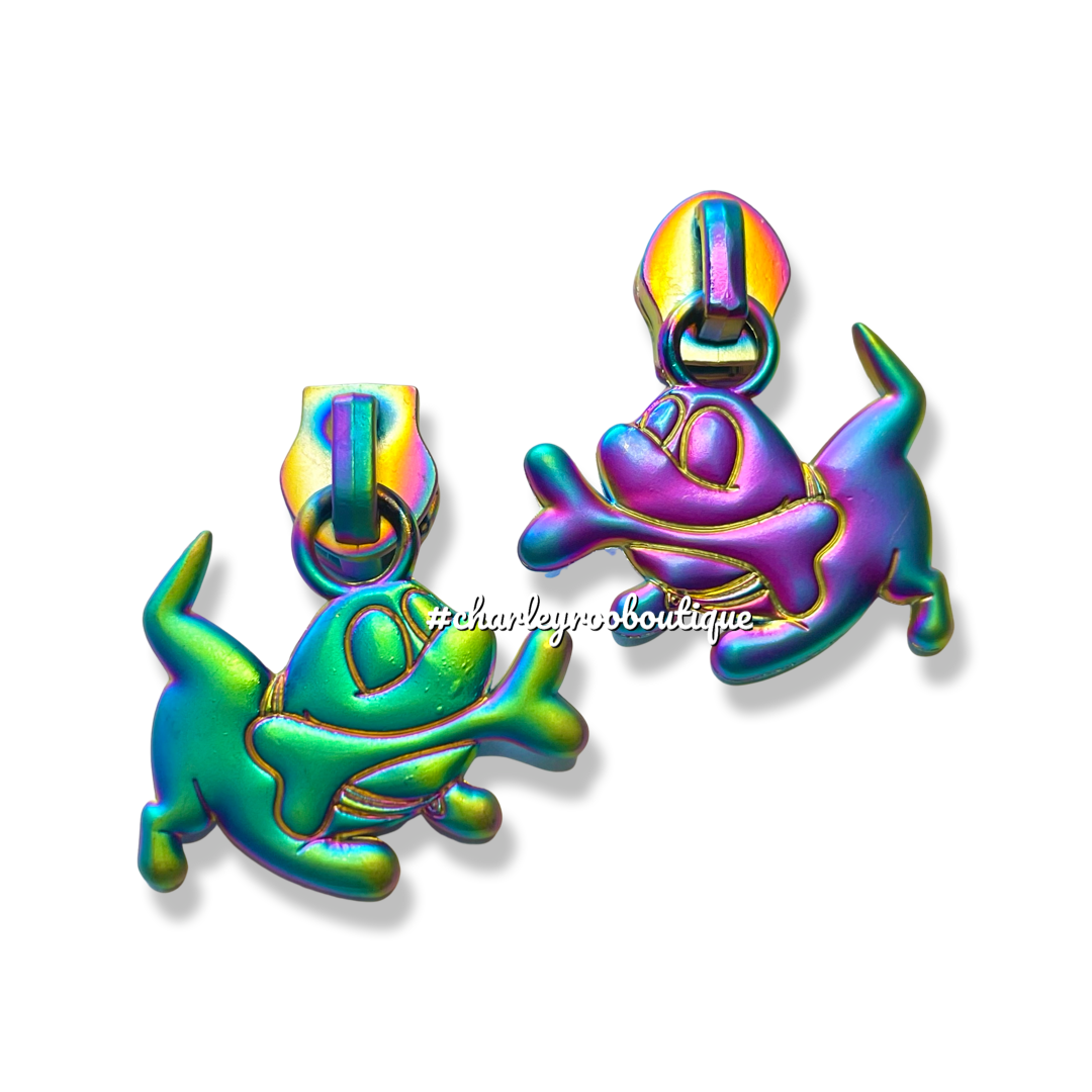 Zipper Pull, Ghost Dog with Bone, Rainbow Matte