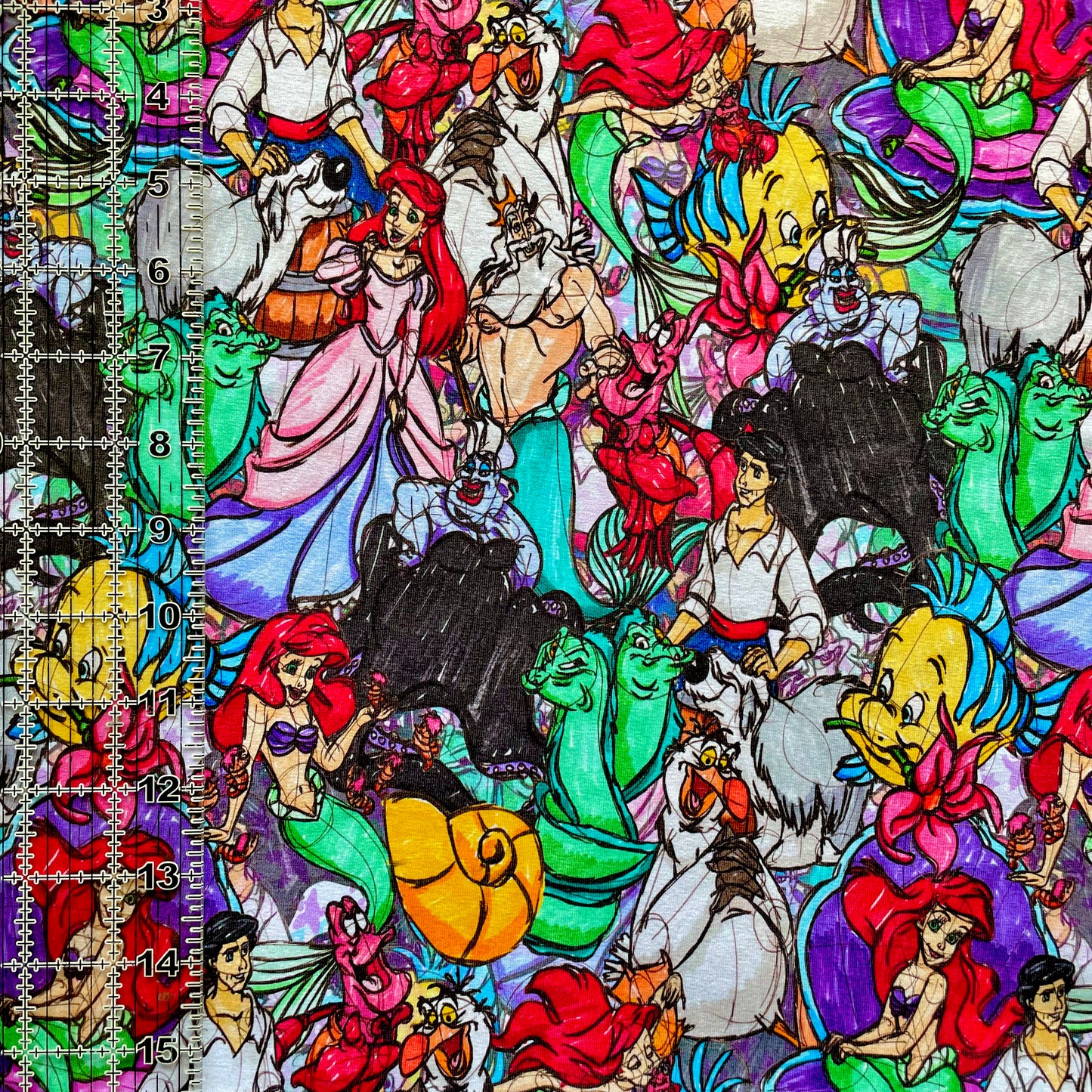 9x14 Tumbler Cut, Custom Fabric, CottonSpandex, High Quality, Mask Cut, Tumbler Fabric, Ariel, Mermaid, Sketch