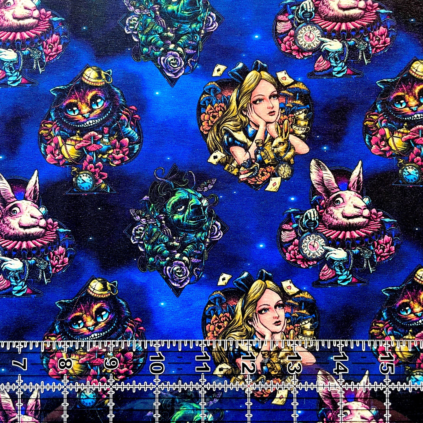 9x14 Tumbler Cut, Custom Fabric, CottonSpandex, High Quality, Mask Cut, Tumbler Cut, Alice, Cheshire Cat, Kimmy, Wonderland Mashup