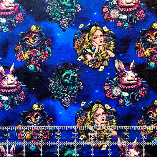 9x14 Tumbler Cut, Custom Fabric, CottonSpandex, High Quality, Mask Cut, Tumbler Cut, Alice, Cheshire Cat, Kimmy, Wonderland Mashup