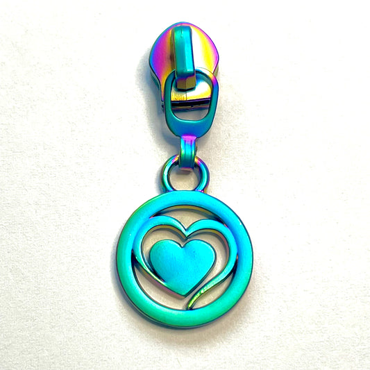 Zipper Pull, Double Heart, Valentine’s, Matte Rainbow