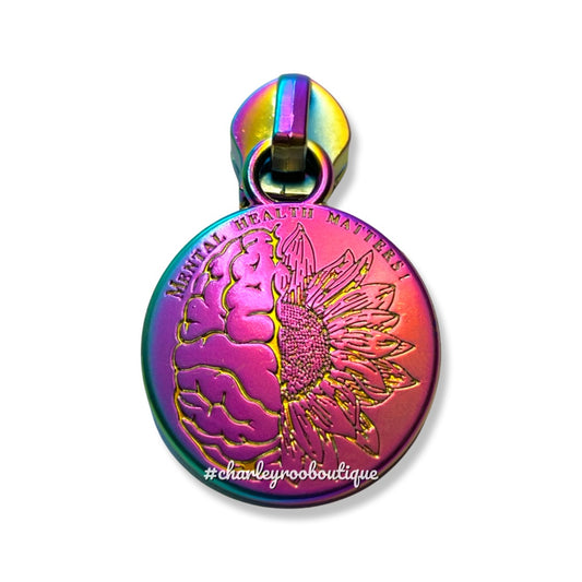 Zipper Pull, Mental Health Sunflower, Rainbow Matte