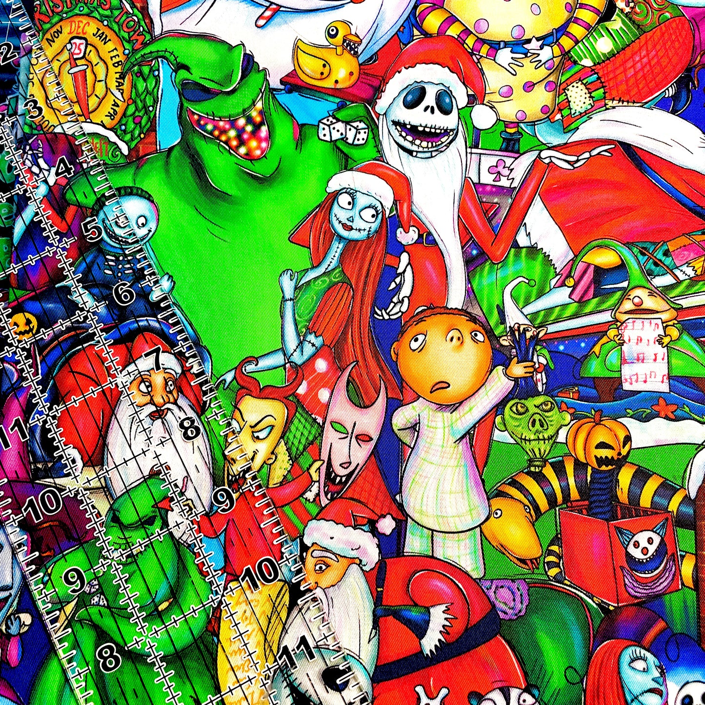 9x14 Tumbler Cut, Custom Fabric, CW Cotton Woven, High Quality, Mask Cut, Tumbler Fabric, Halloween, Nightmare, NBC, New, Christmas, Red/Green, Large