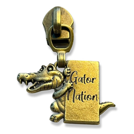 Zipper Pull, Gators, Gator Nation, Florida, Antique Brass