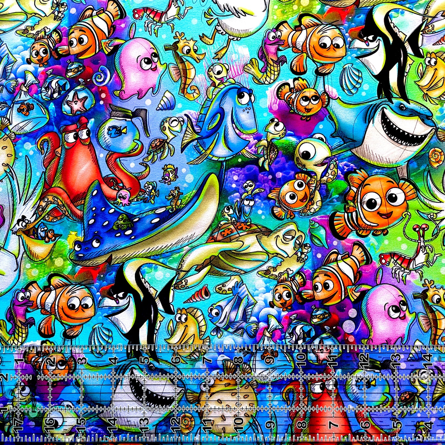 9x14 Tumbler Cut, Custom Fabric, CottonSpandex, High Quality, Mask Cut, Tumbler Fabric, Disney, Nemo and Friends, Fish Friends, Summer, Dory, New OSP Large