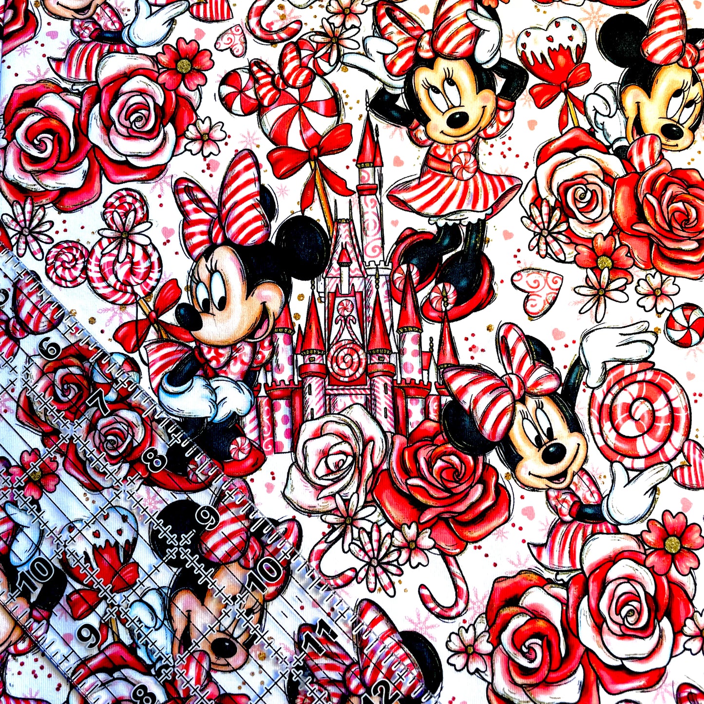 9x14 Tumbler Cut, Custom Fabric, CottonSpandex, High Quality, Mask Cut, Tumbler Fabric, Christmas, Xmas, Peppermint Mouse, Main