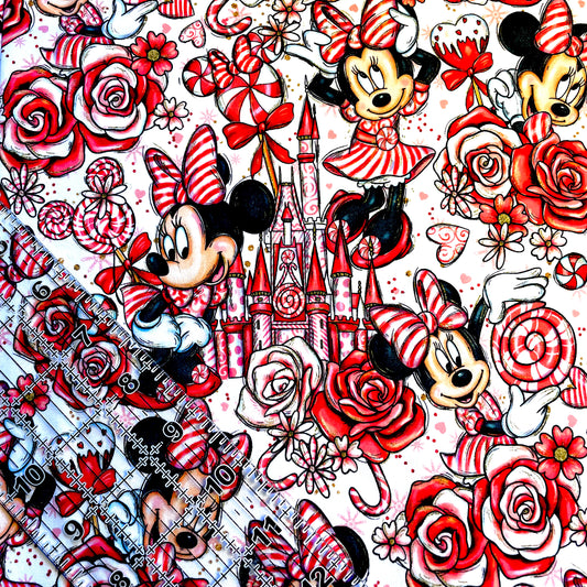 9x14 Tumbler Cut, Custom Fabric, CottonSpandex, High Quality, Mask Cut, Tumbler Fabric, Christmas, Xmas, Peppermint Mouse, Main