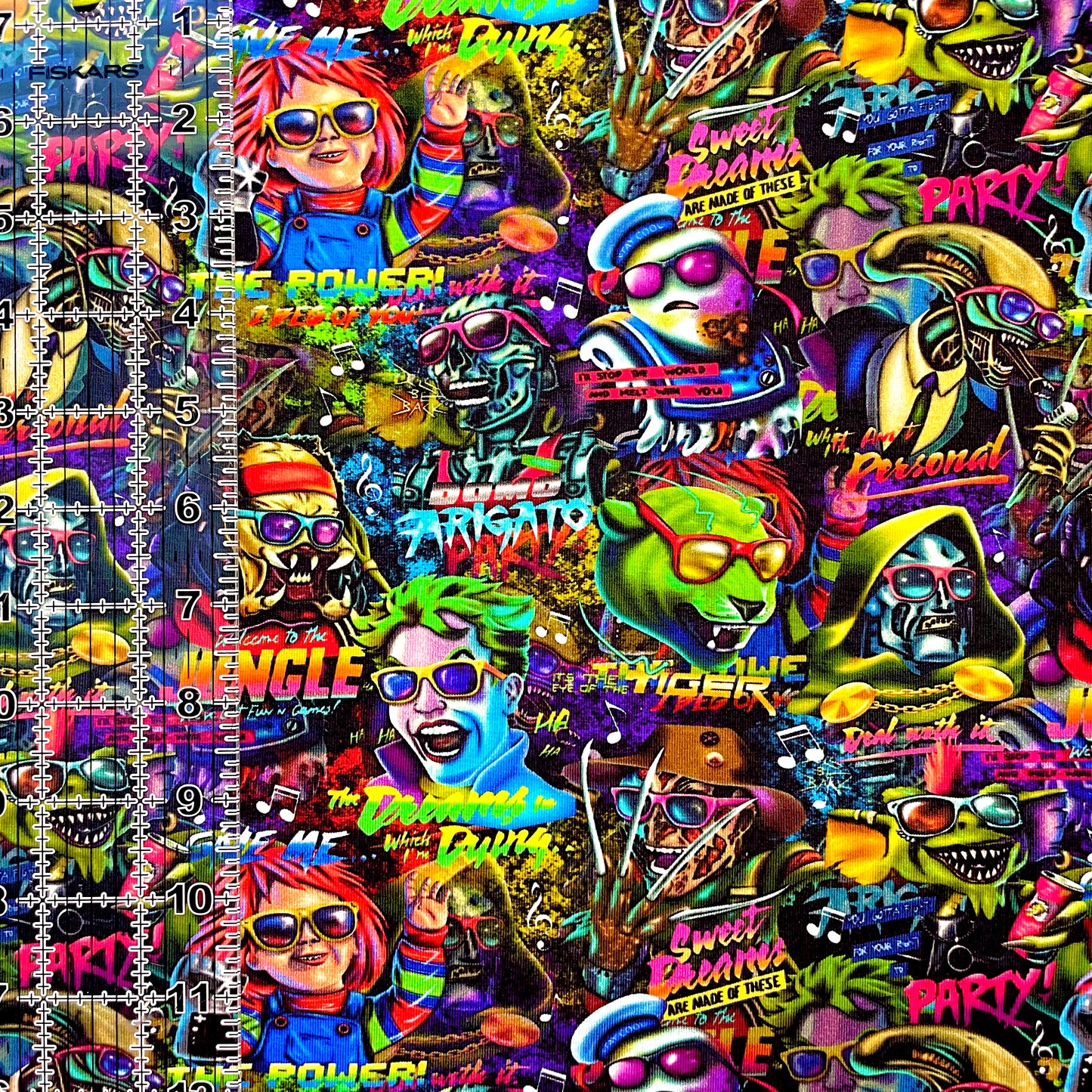 9x14 Tumbler Cut, Custom Fabric, CottonSpandex, High Quality, Mask Cut, Tumbler Fabric, Horror, Neon, Retro Villains