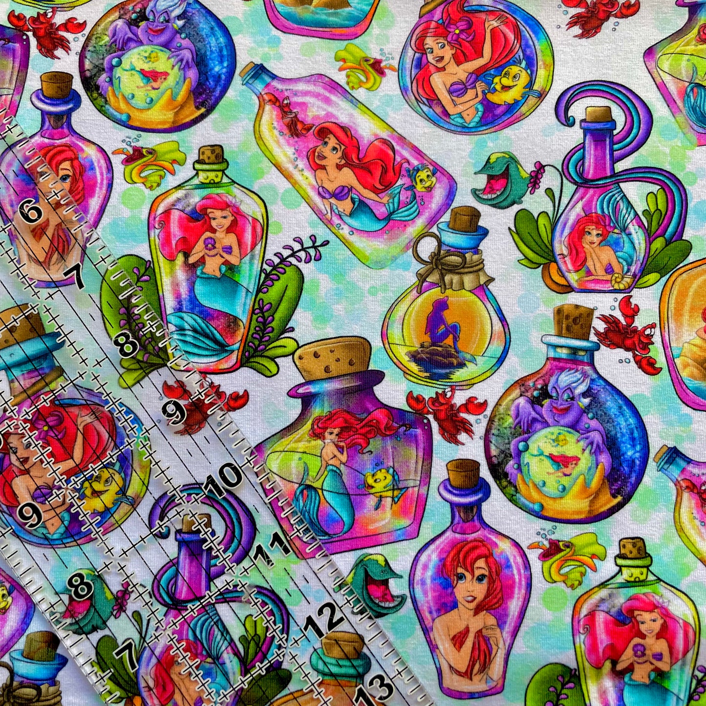9x14 Tumbler Cut, Custom Fabric, CottonSpandex, High Quality, Mask Cut, Tumbler Fabric, Mermaid in a Bottle, Light