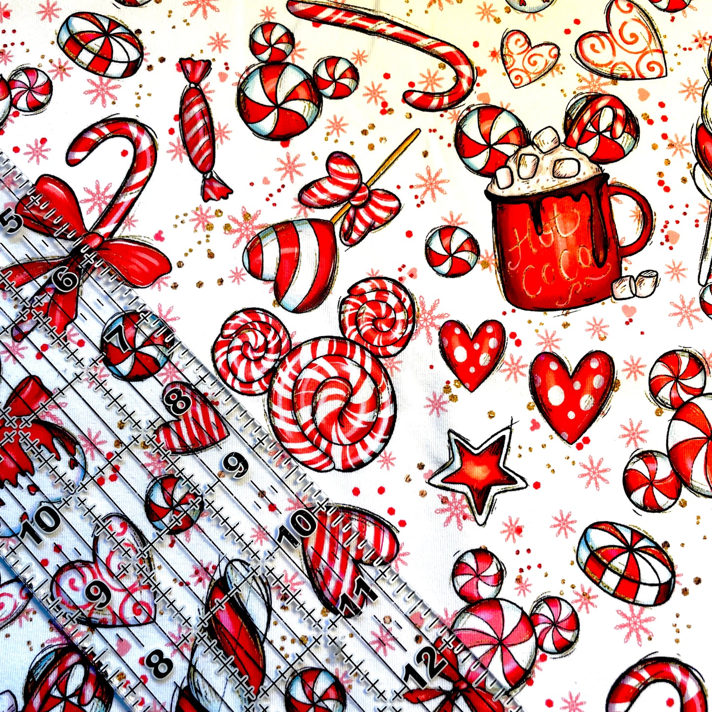 9x14 Tumbler Cut, Custom Fabric, CottonSpandex, High Quality, Mask Cut, Tumbler Fabric, Christmas, Xmas, Peppermint Mouse, Elements, REG Scale