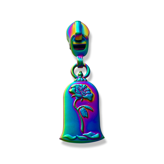 Zipper Pull, Rose in Glass, Rainbow Matte