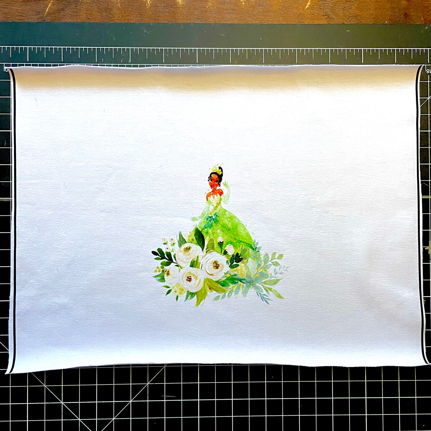 **9x12** Tumbler Cut, Custom Fabric, CottonSpandex, High Quality, Princess, Tiana, White, Precut