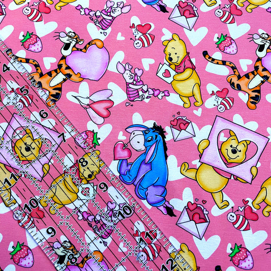 9x14 Tumbler Cut, Custom Fabric, CottonSpandex, High Quality, Mask Cut, Tumbler Fabric, Vday, Hearts, Love, Pooh and Friends
