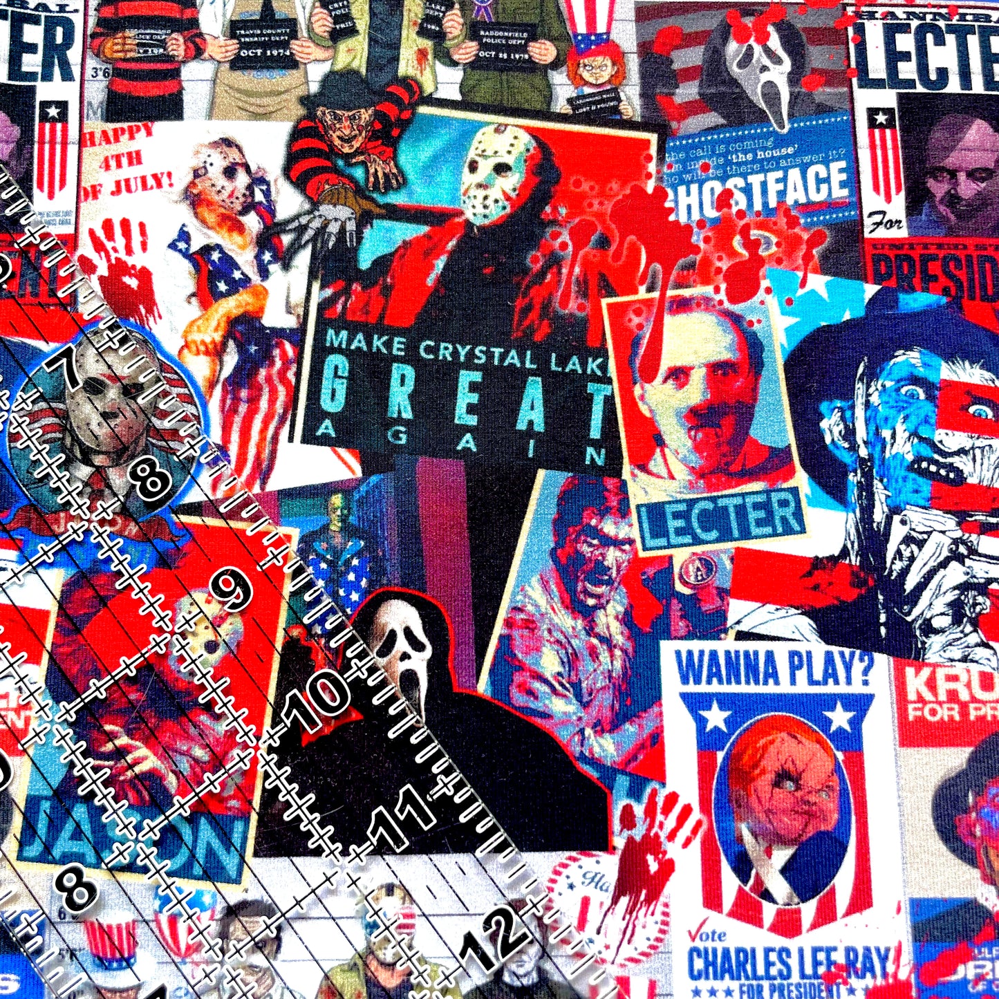 9x14 Tumbler Cut, Custom Fabric, CottonSpandex, High Quality, Mask Cut, Tumbler Fabric, Halloween, Serial Killers, Horror for President
