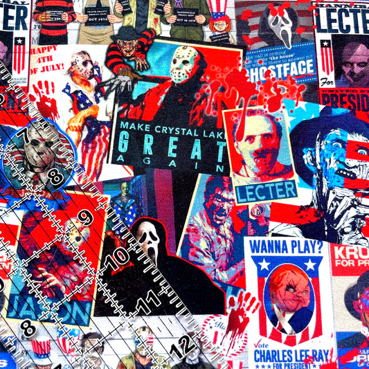 9x14 Tumbler Cut, Custom Fabric, CottonSpandex, High Quality, Mask Cut, Tumbler Fabric, Halloween, Serial Killers, Horror for President