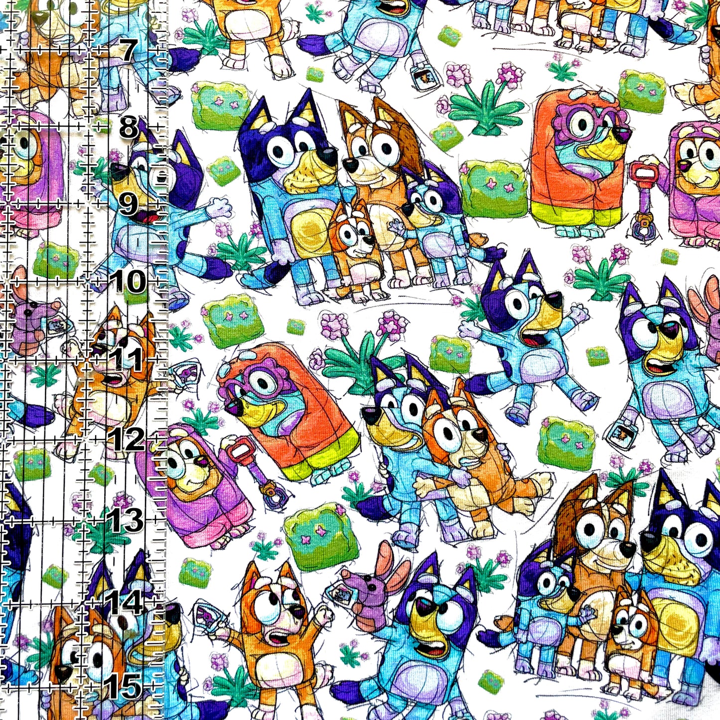 9x14 Tumbler Cut, Custom Fabric, CottonSpandex, High Quality, Mask Cut, Tumbler Fabric, Disney Pups, Blue Dogs, White