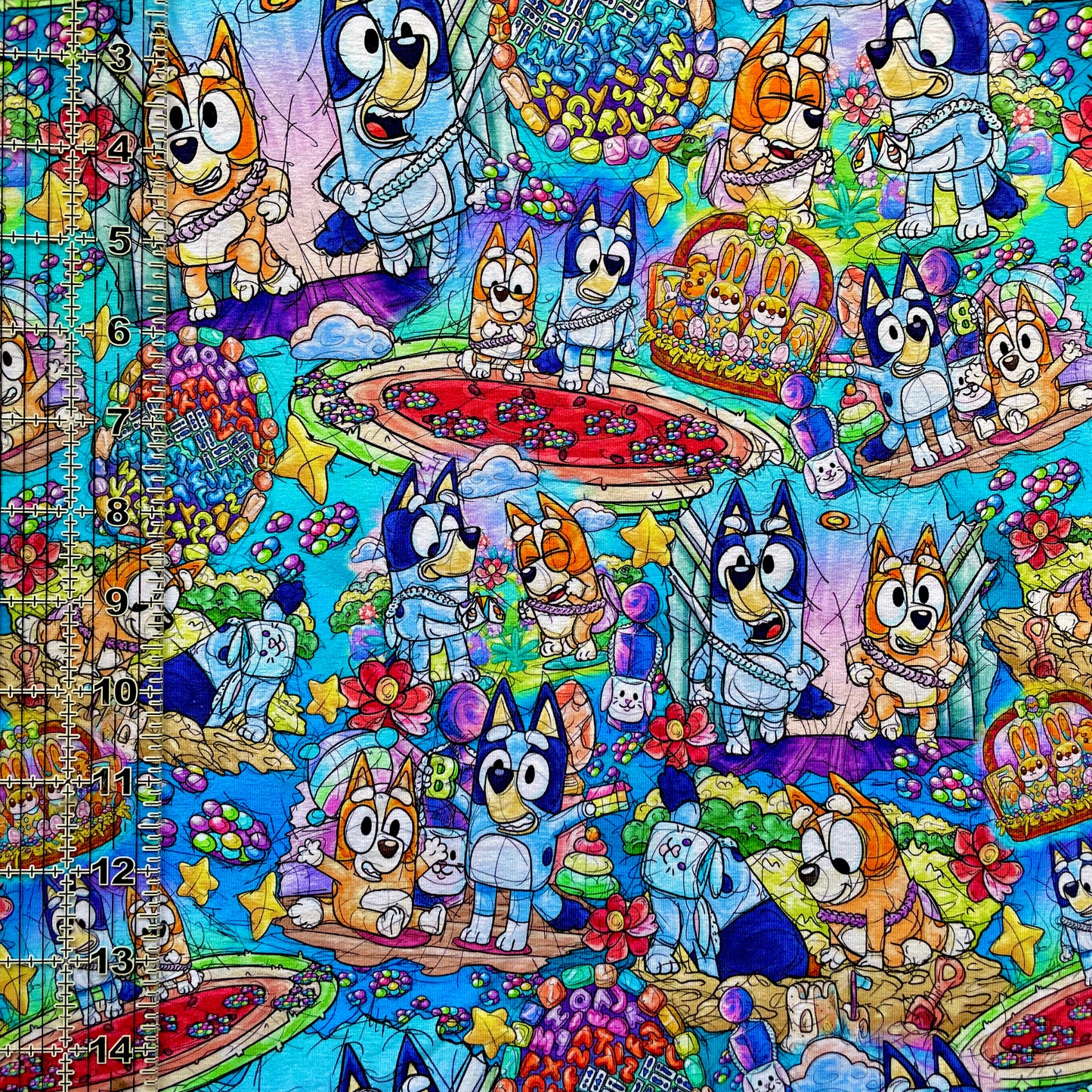 9x14 Tumbler Cut, Custom Fabric, CottonSpandex, High Quality, Mask Cut, Tumbler Fabric, Easter, Bluey, Aqua, New