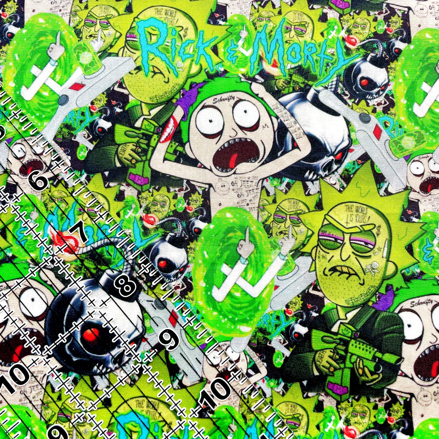 9x14 Tumbler Cut, Custom Fabric, CW Cotton Woven, High Quality, Mask Cut, Tumbler Fabric, R&M, Rick, Green, Bombs