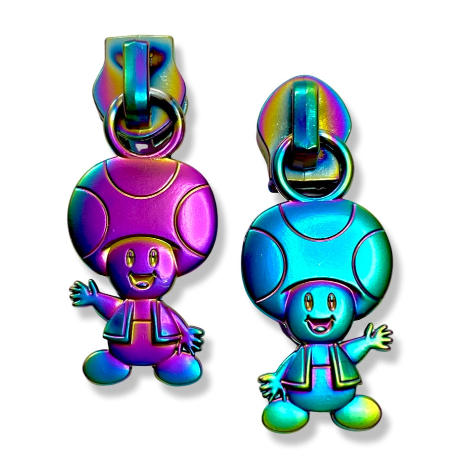 Zipper Pull, Mario, Mushroom Head, Toad, Gamer, Rainbow Matte