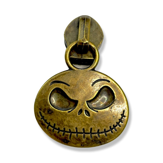 Zipper Pull, Jack Face, NBC, Antique Brass