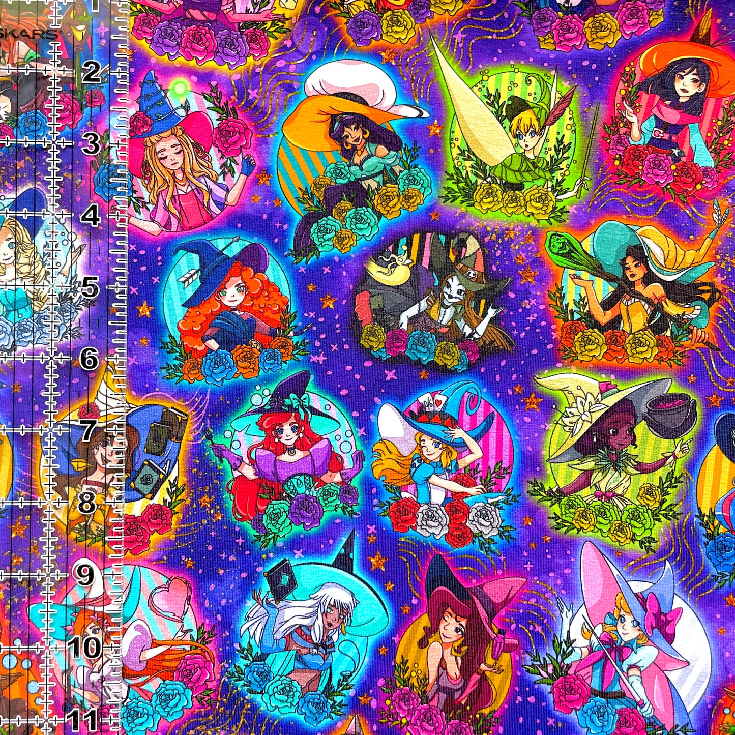 9x14 Tumbler Cut, Custom Fabric, CottonSpandex, High Quality, Mask Cut, Tumbler Fabric, Princess, Purple Witches, SNC