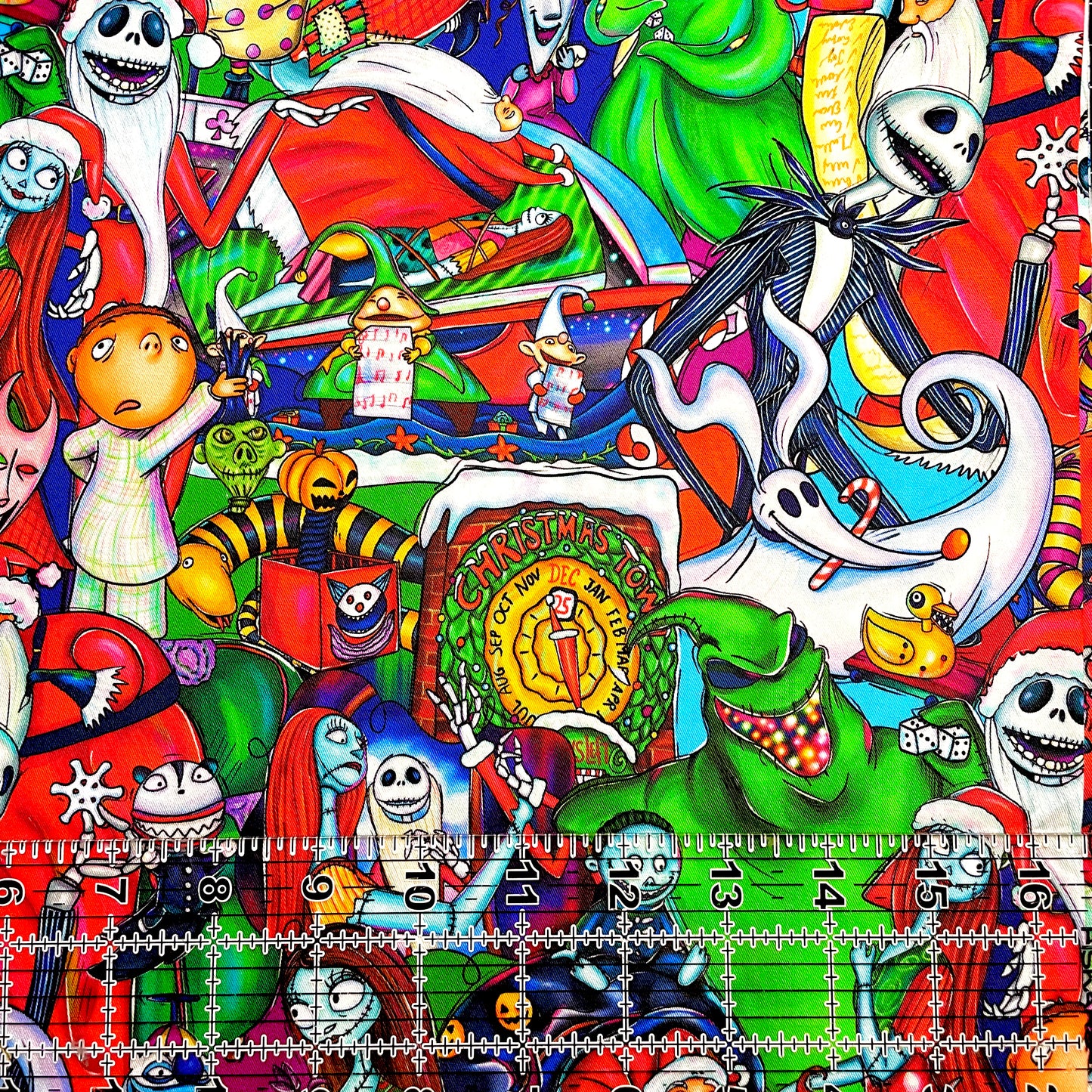 9x14 Tumbler Cut, Custom Fabric, CW Cotton Woven, High Quality, Mask Cut, Tumbler Fabric, Halloween, Nightmare, NBC, New, Christmas, Red/Green, Large