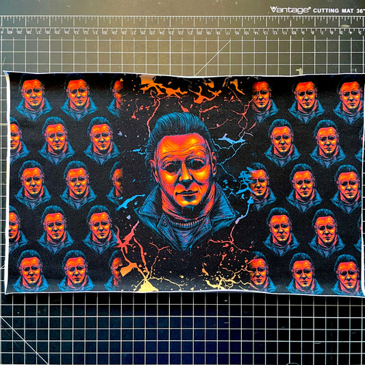 9x14 Tumbler Cut, Custom Fabric, CottonSpandex, High Quality, Halloween, Mask Cut, Killers, Tumbler Fabric, Horror, Killer, Neon, Michael, Precut