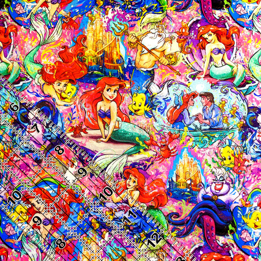 9x14 Tumbler Cut, Custom Fabric, CW Cotton Woven, High Quality, Mask Cut, Tumbler Fabric, Mermaid, Artistic Ariel, Small Scale