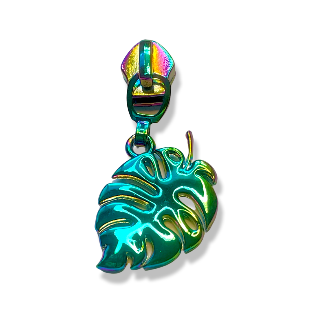 Zipper Pull, Monstera Leaf, Tropical, Rainbow