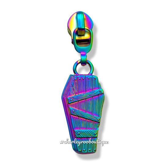 Zipper Pull, Coffin, Casket, Rainbow Matte