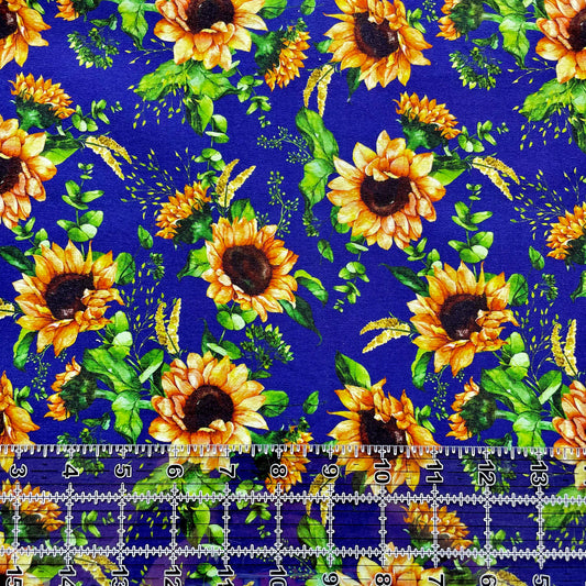 9x14 Tumbler Cut, Custom Fabric, CottonSpandex, High Quality, Mask Cut, Tumbler Cut, Floral, Navy, Sunflowers