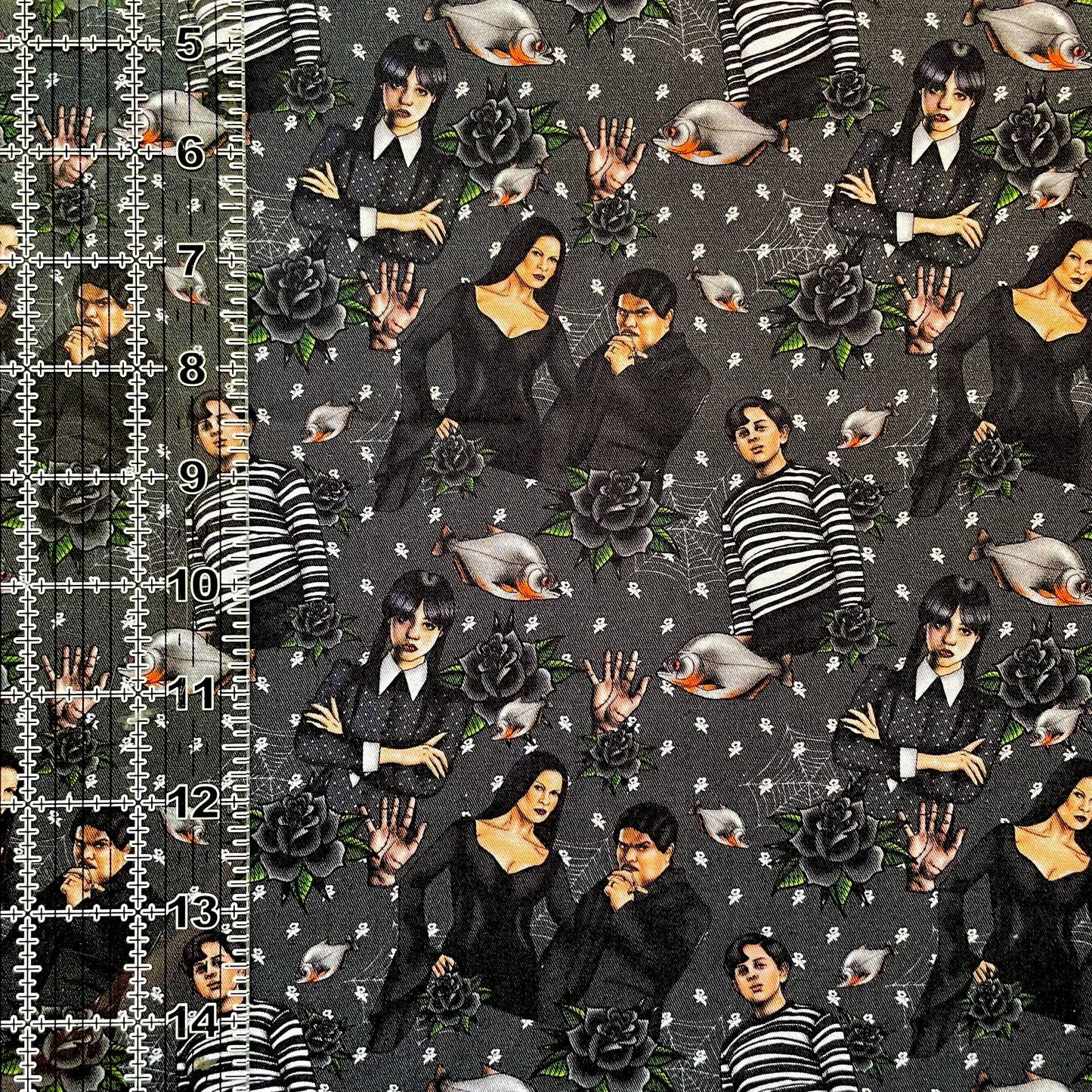 9x14 Tumbler Cut, Custom CW Cotton Woven, High Quality, Mask Cut, Tumbler Fabric, Wednesday, Floral Goth Family