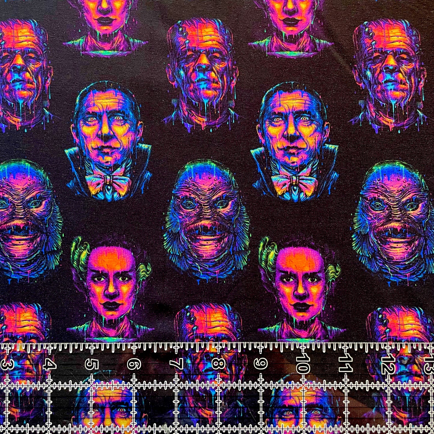 9x14 Tumbler Cut, Custom Fabric, CottonSpandex, High Quality, Mask Cut, Tumbler Fabric, Halloween, Horror, Killers, Neon OG Monsters