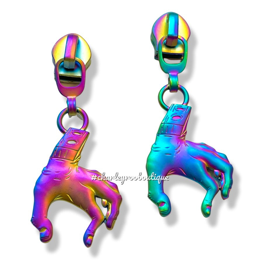 Zipper Pull, Addams Hand, Thing, Matte Rainbow