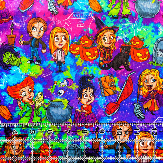 9x14 Tumbler Cut, Custom Fabric, CW Cotton Woven, High Quality, Mask Cut, Tumbler Fabric, Witch, Hocus, Spell, Pocus, Halloween, Vibrant, Toon