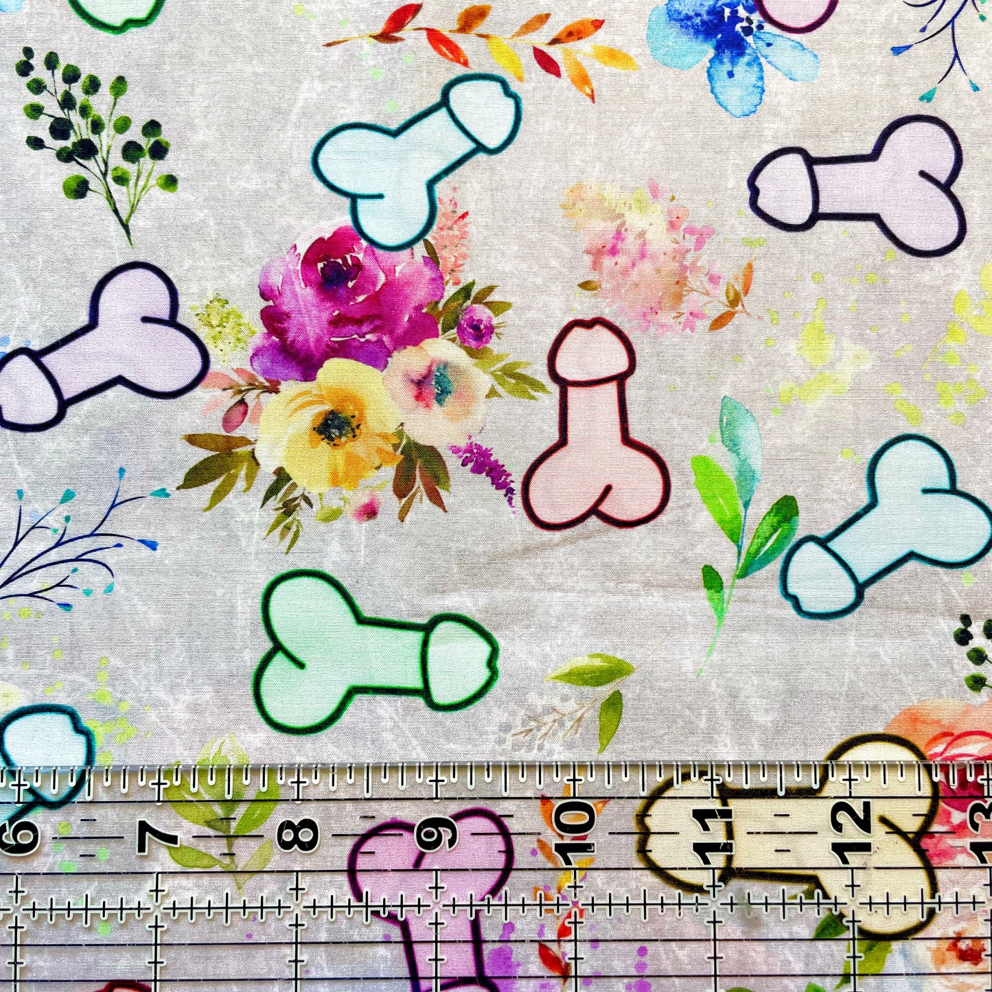 9x14 Tumbler Cut, Custom Fabric, CW Cotton Woven, High Quality, Mask Cut, Tumbler Fabric, Adult Humor, Penis Floral, Toss, Naughty
