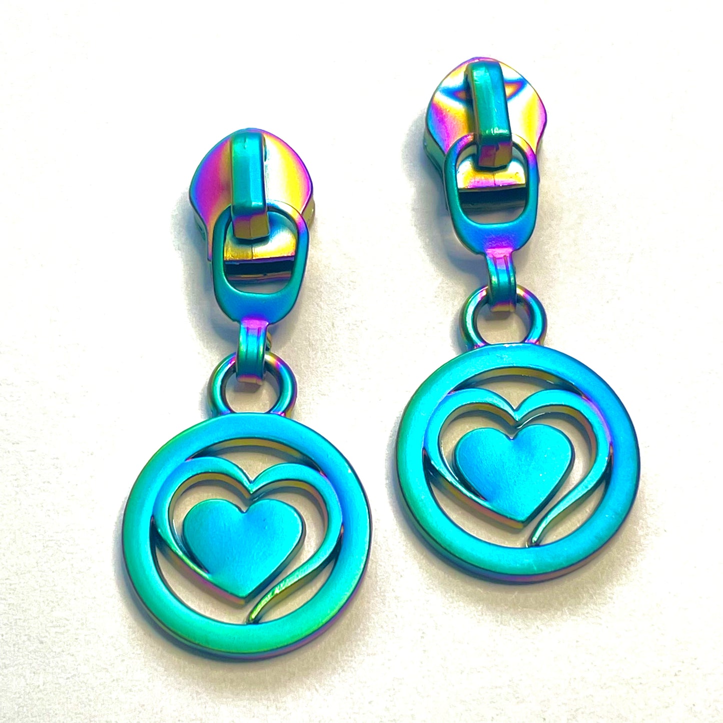 Zipper Pull, Double Heart, Valentine’s, Matte Rainbow