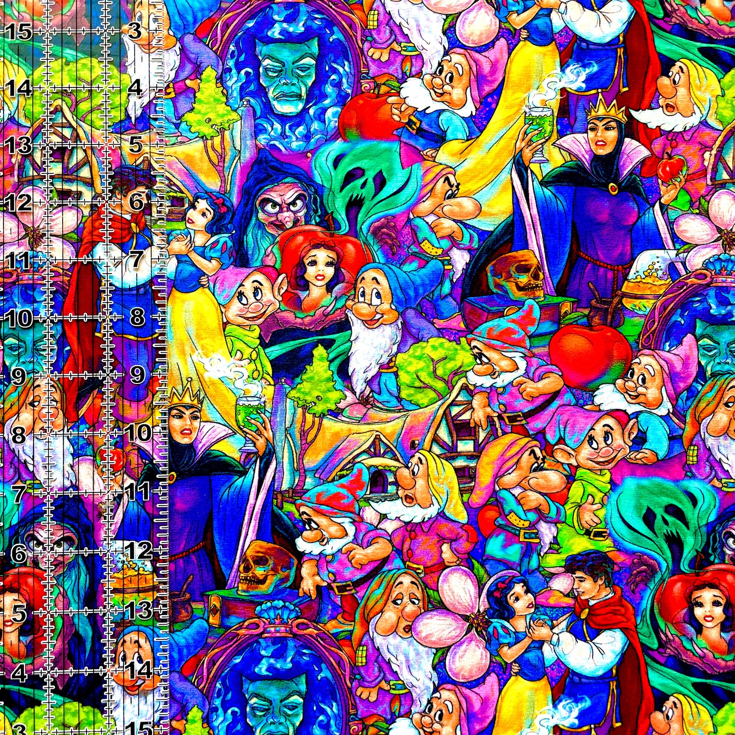 9x14 Tumbler Cut, Custom Fabric, CottonSpandex, High Quality, Mask Cut, Tumbler Fabric, Apple, Poison, Dwarves, White, Snow, Vibrant