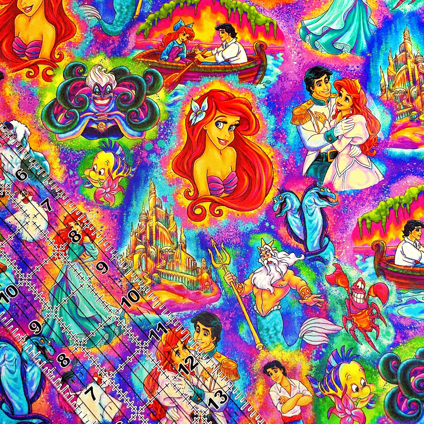 9x14 Tumbler Cut, Custom Fabric, CW Cotton Woven, High Quality, Mask Cut, Tumbler Fabric, Mermaid, Neon Ariel
