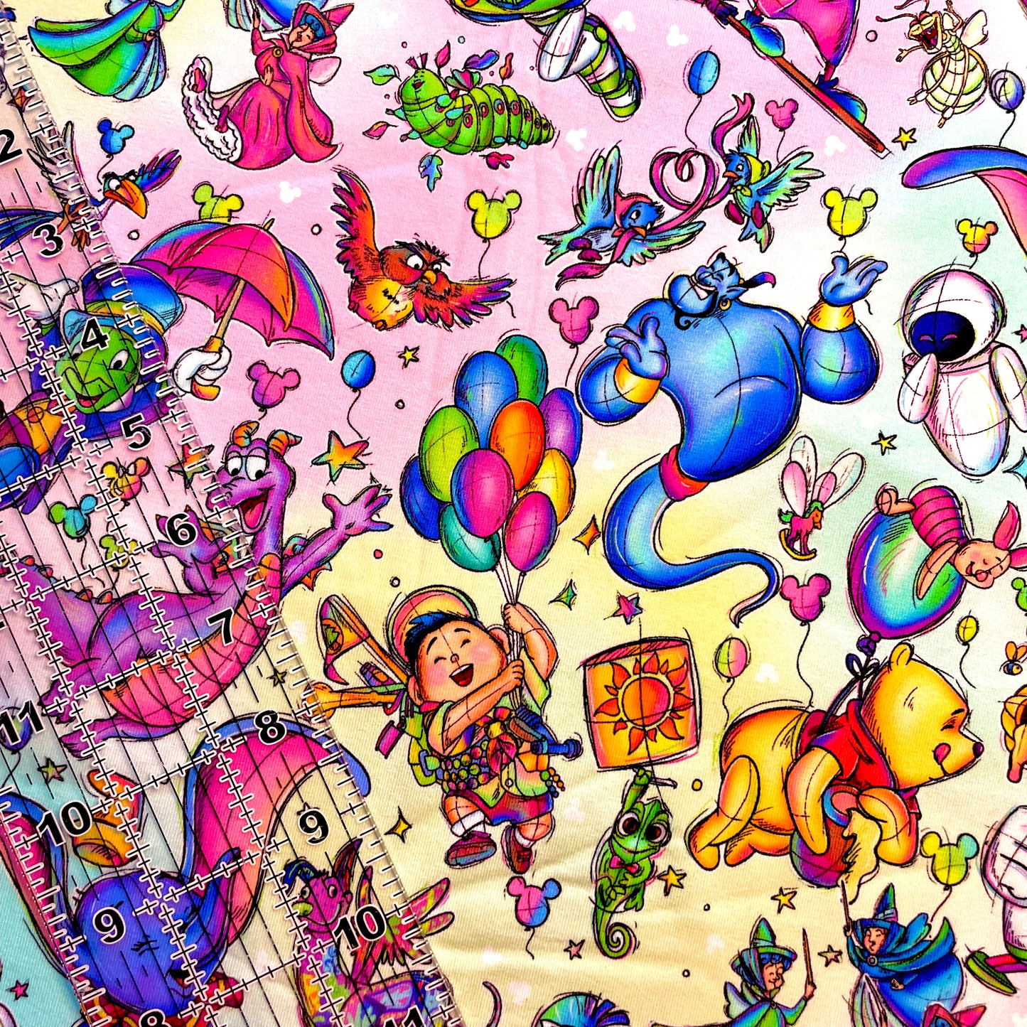 9x14 Tumbler Cut, Custom Fabric, CottonSpandex, High Quality, Mask Cut, Tumbler Fabric, Disney Characters, Colorful, Flying Friends