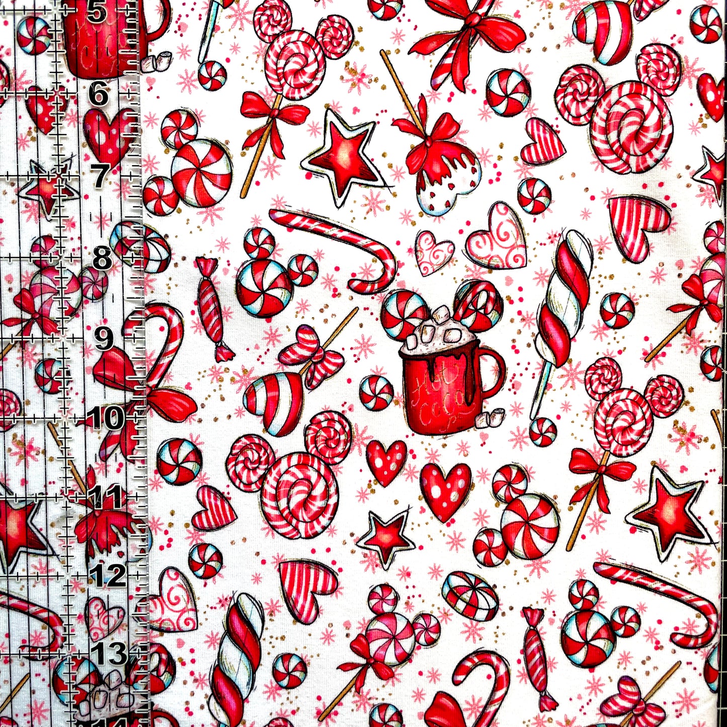 9x14 Tumbler Cut, Custom Fabric, CottonSpandex, High Quality, Mask Cut, Tumbler Fabric, Christmas, Xmas, Peppermint Mouse, Elements, Small Scale